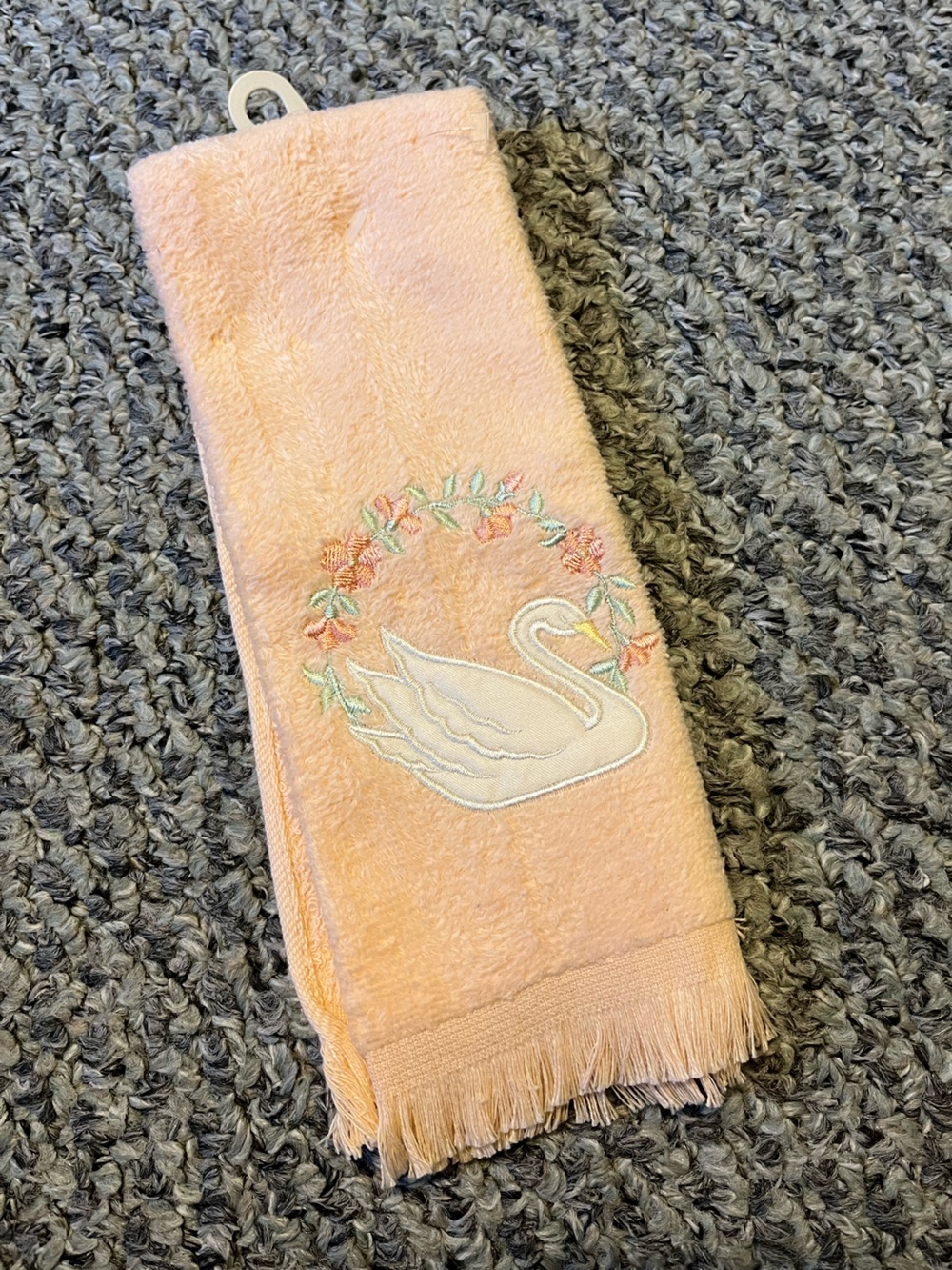 Vintage Peach Embroidered Small Hand Towel with Swan Motif